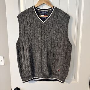 Vintage Tommy Hilfiger Wool Blend Vest Gray Logo Pullover Y2K Men’s Size Large